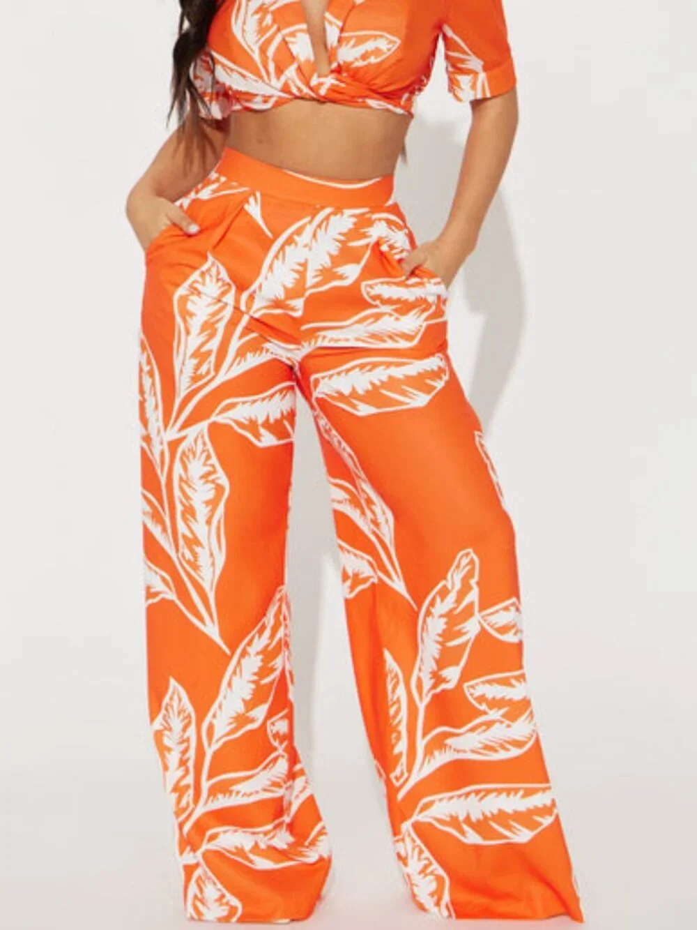 Fashion Nova Tropical Vibes Pant Set - Orange size:XL - Picture 1 of 6